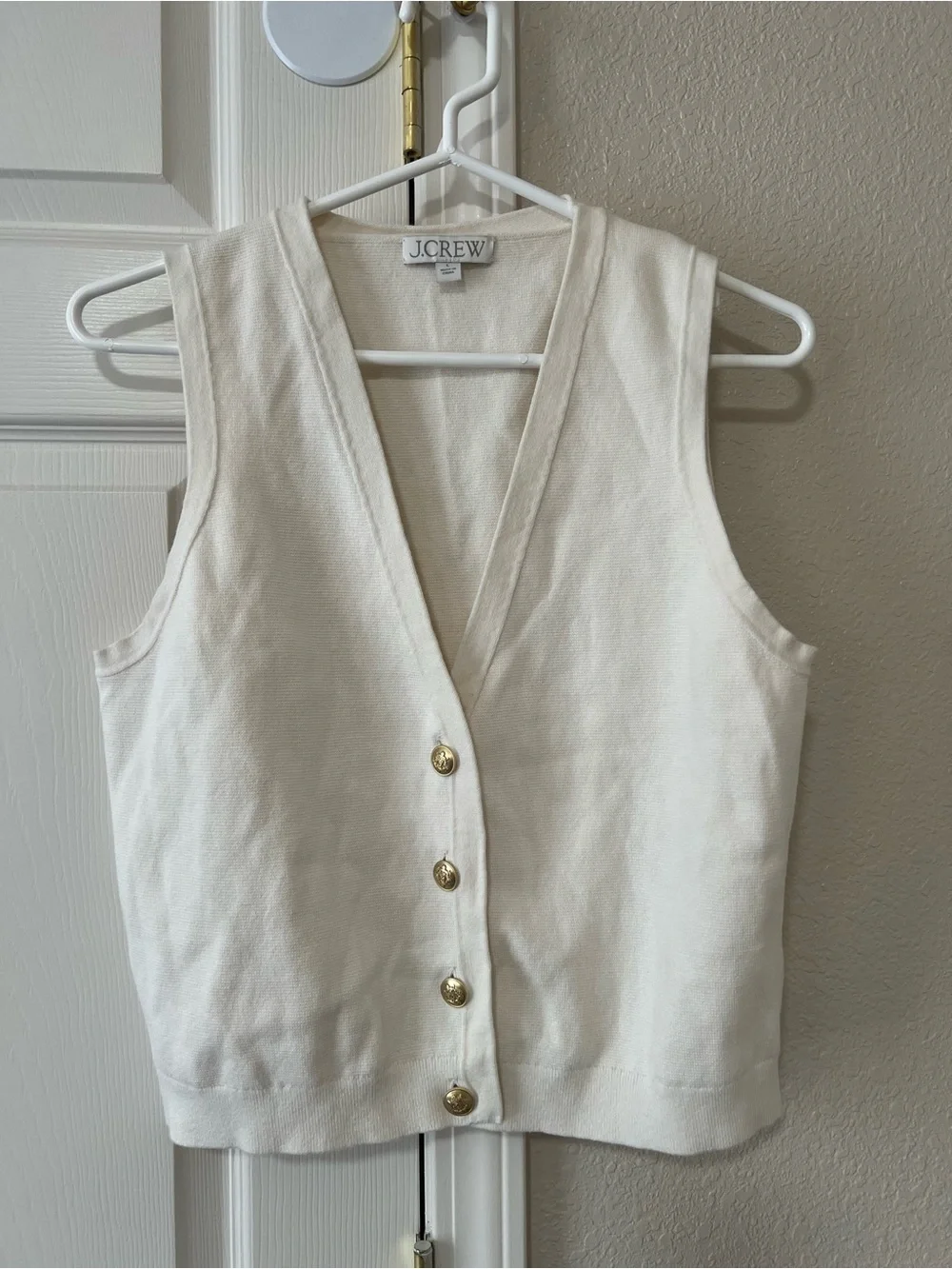 J.Crew Emilie Sweater Vest Ivory Gold Buttons Cotton Size Large BX483